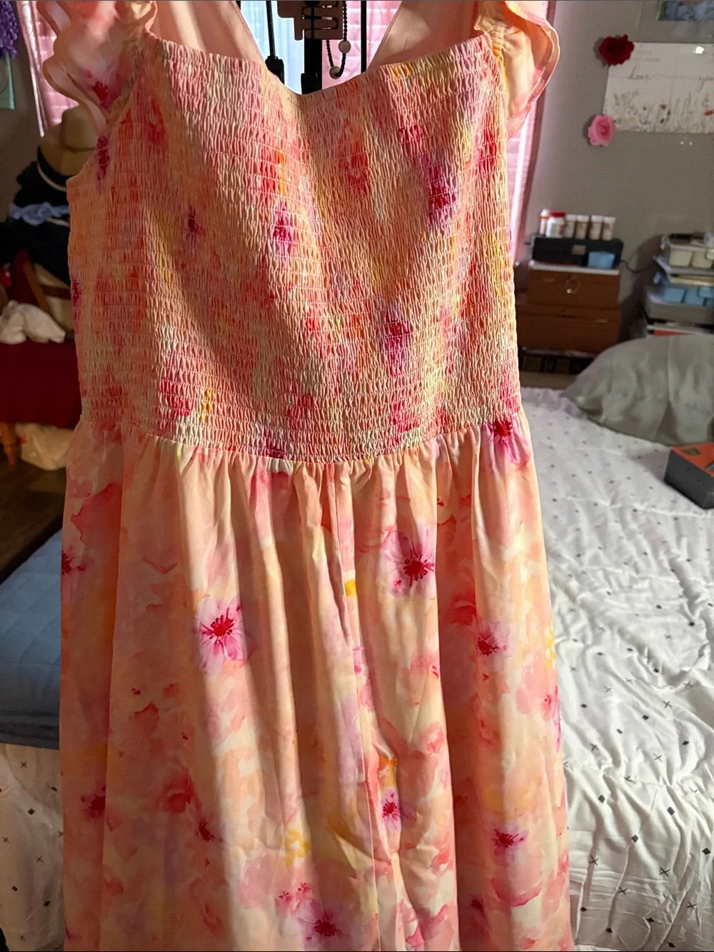 Grace Karin Pink Floral Ruffle-Hem Sundress